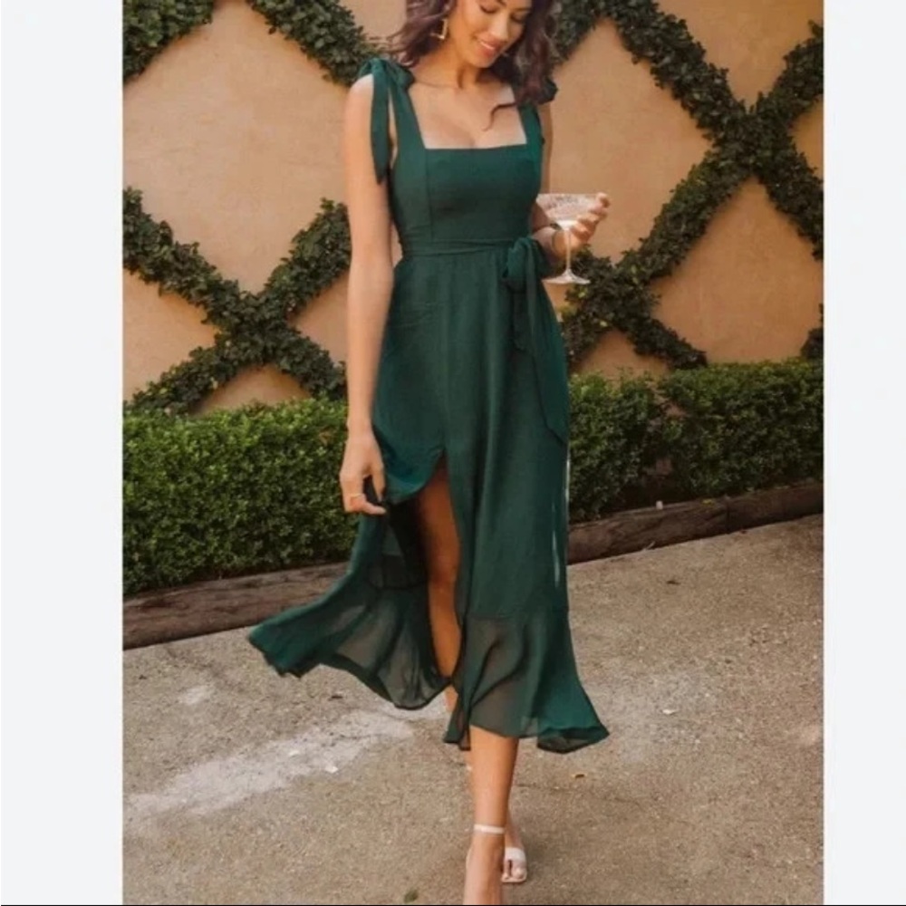 Show me your Mumu Claire midi dress in emerald chiffon M New
